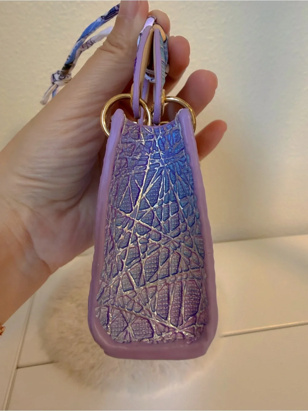 Genuine Leather Iridescent Blue Purple Mini Bag Charm